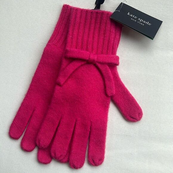 Kate Spade New York Bow Knit Wool Gloves in Pink - Picture 1 of 6